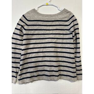 Cortland Park 100% Cashmere Sweater Womens XS Gray Navy Stripe Boat Neck V Back